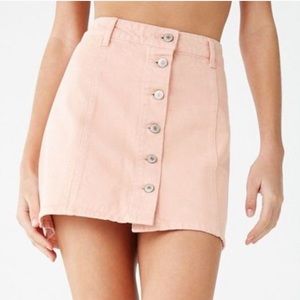 Forever 21 Pink Button Front Mini Denim Skirt